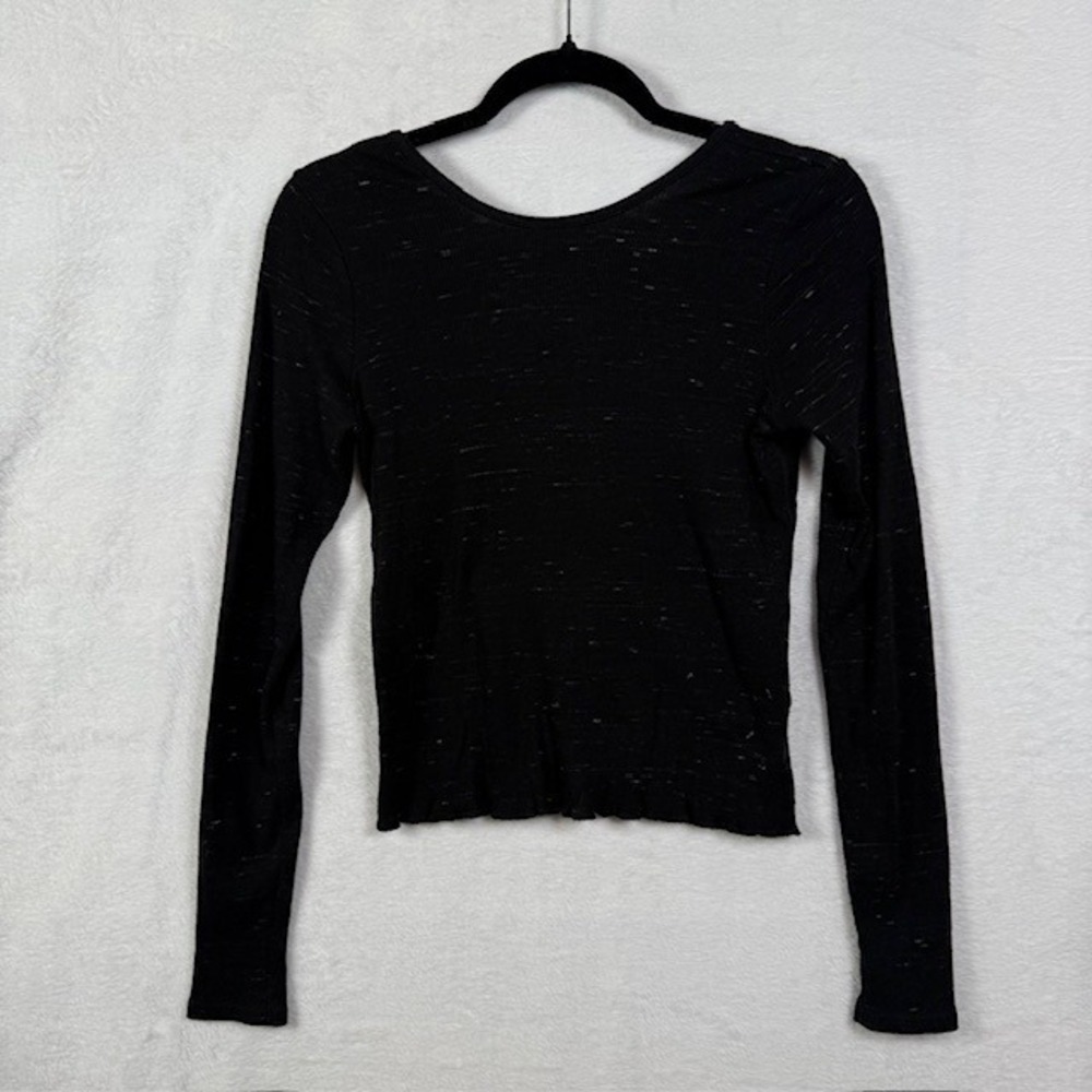 Rag & Bone JEAN Black Space Dye Ribbed Long Sleeve Snap Back Top Small - Picture 4 of 12